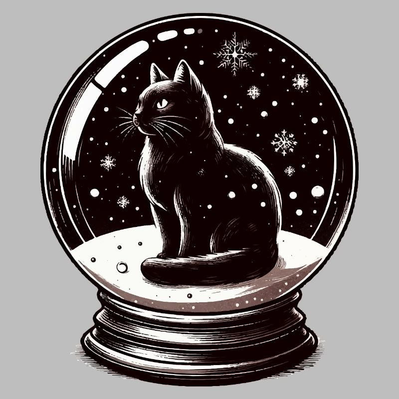 Snow globe with black cat winter for