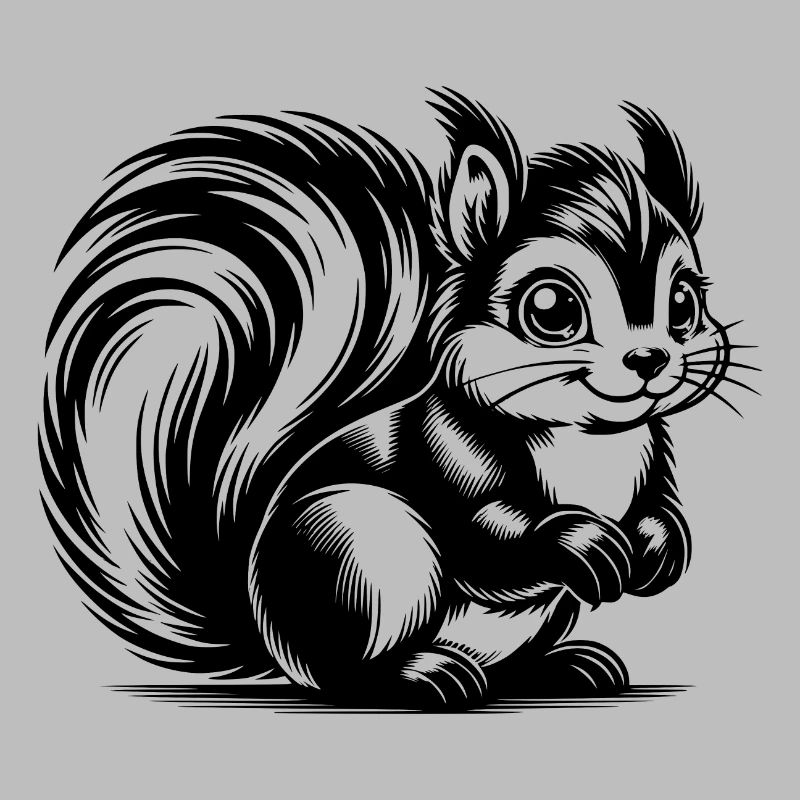 Little Cute Squirrel Pencil Drawing