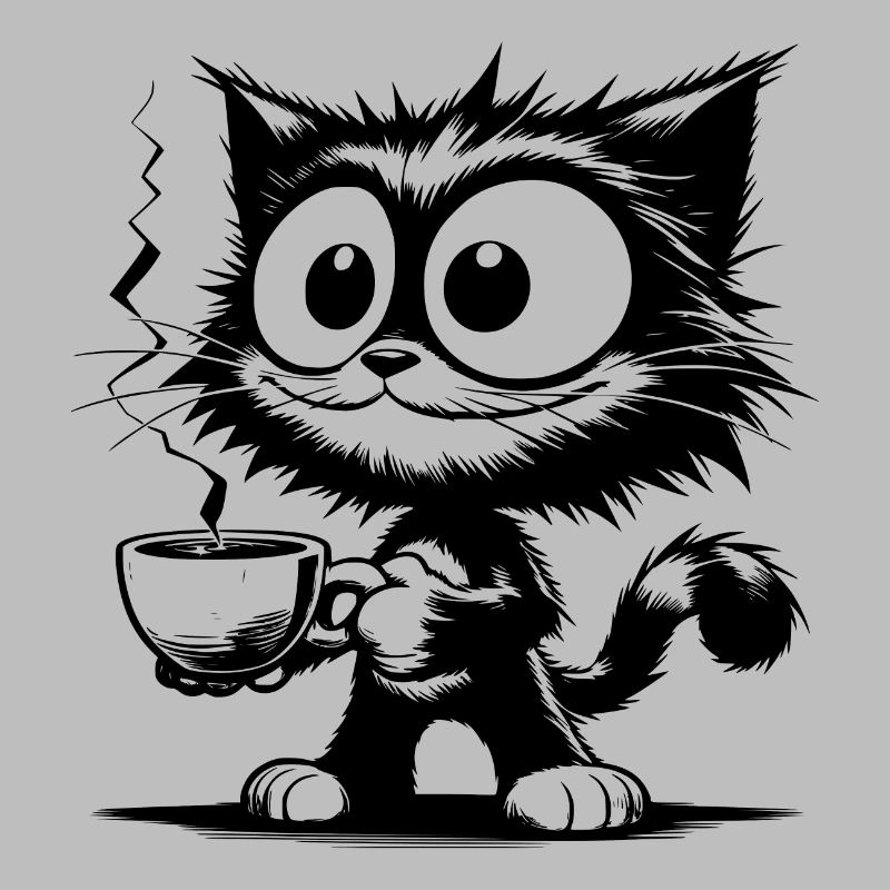 Cat Grinning with Hot Coffee Mug