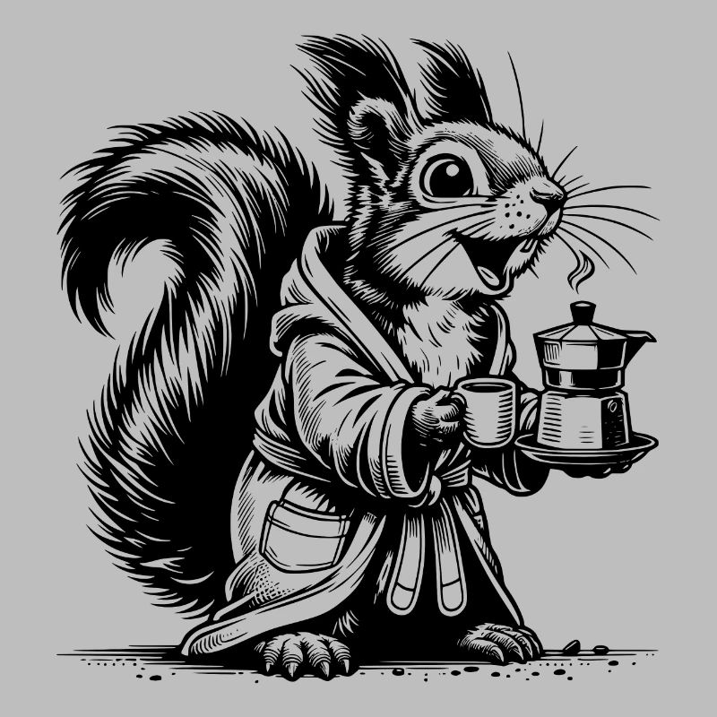 Lustiges Eichhörnchen mit starkem Kaffee Zeichnung