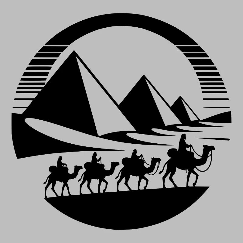 Silhouette égyptienne pyramides et caravane de chameaux