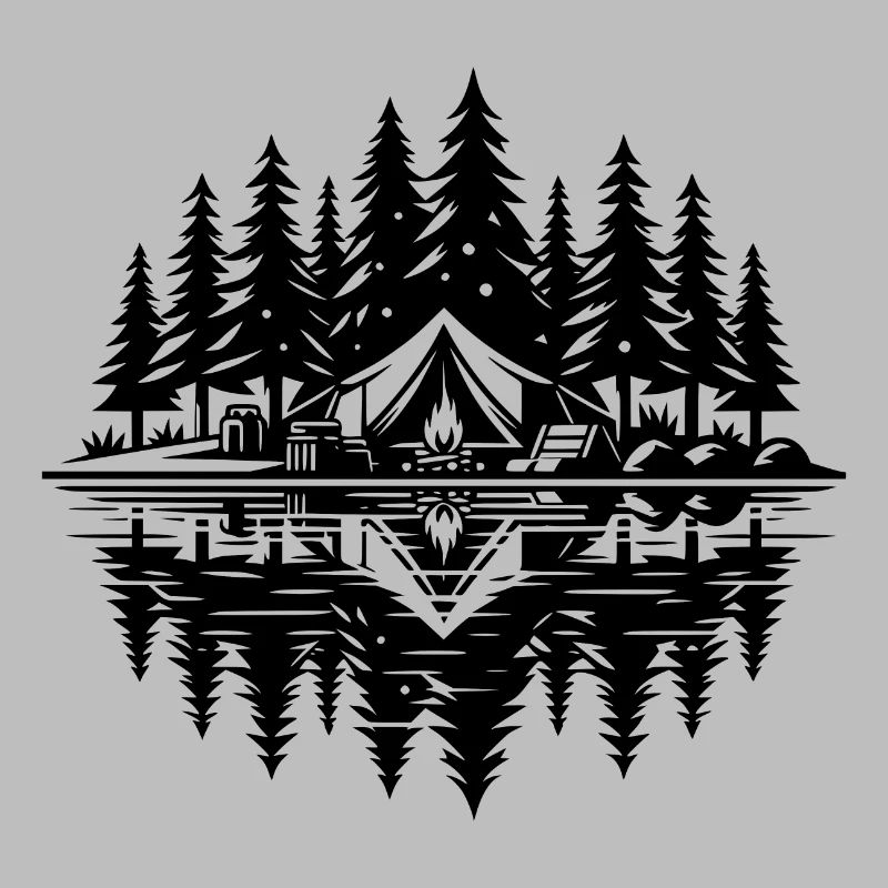 Lagerfeuer am See Camping im Wald