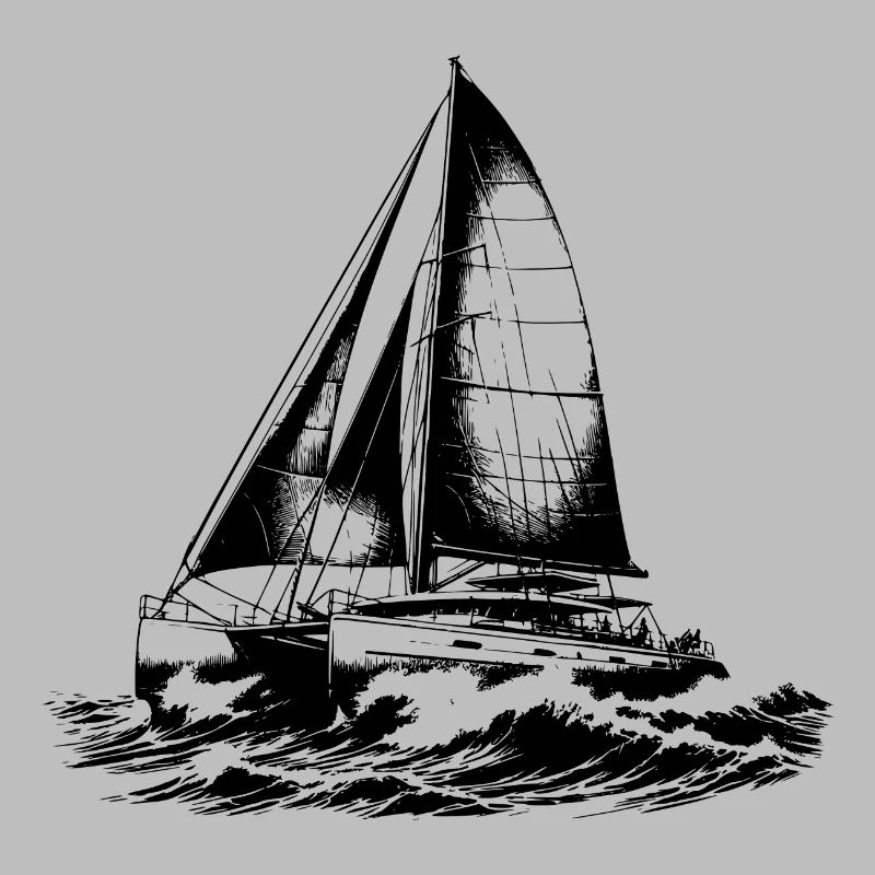 Catamaran chic dans les vagues sous voile vent