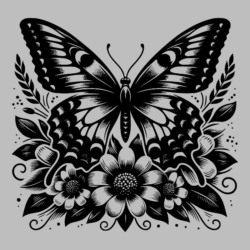 Design élégant de papillon de la nature avec des fleurs