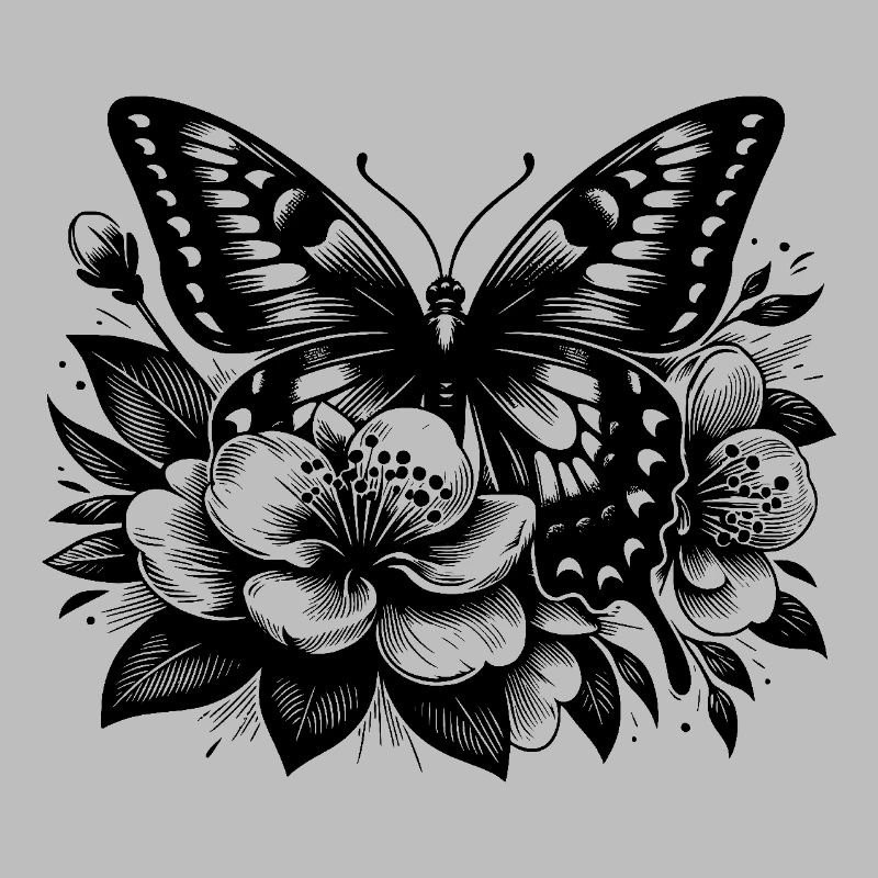 Butterfly and flowers as tattoo artwork