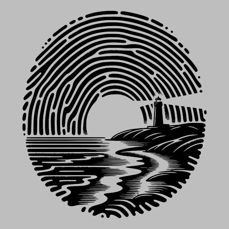 Sunset by the Sea Lighthouse Fingerprint