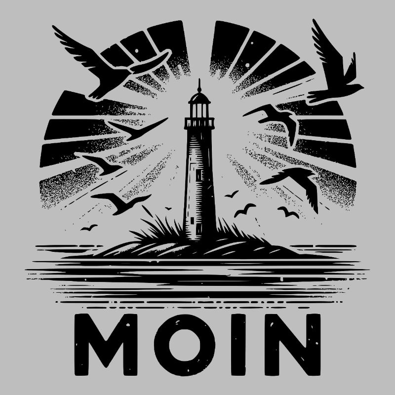 Lighthouse Moin Coastal Scene with Seagulls
