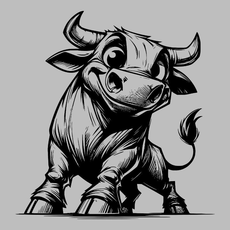 Pencil bull drawing with giant horns