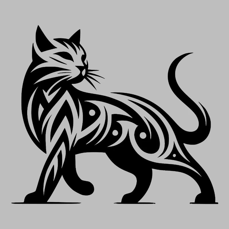 Tribal cat tattoo in stylish elegance