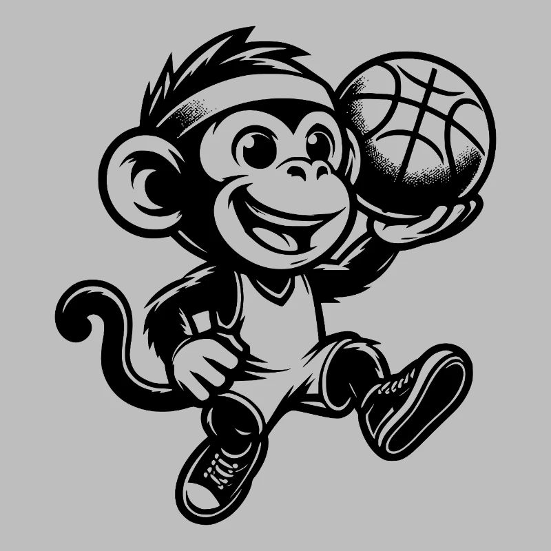 Cute little kids monkey with basketball