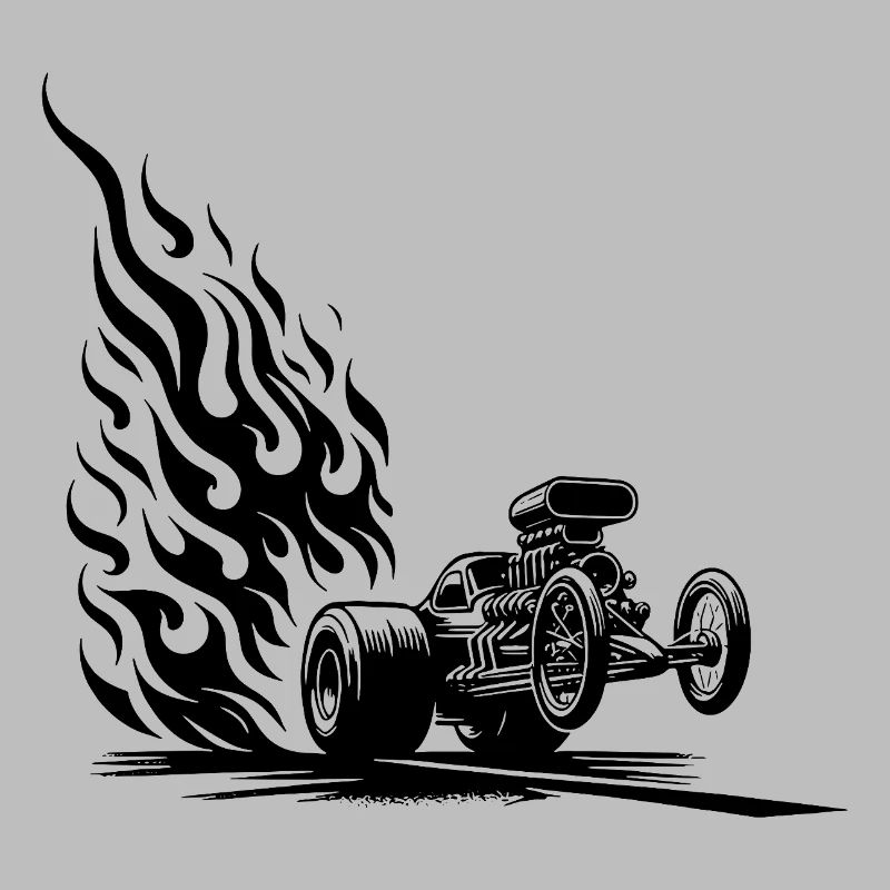 Schnelles Dragster Auto mit flammendem Motor
