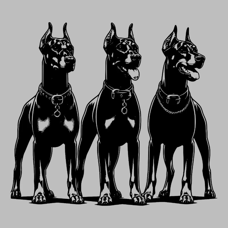 Trois chiens Dobermans intelligents et vigilants