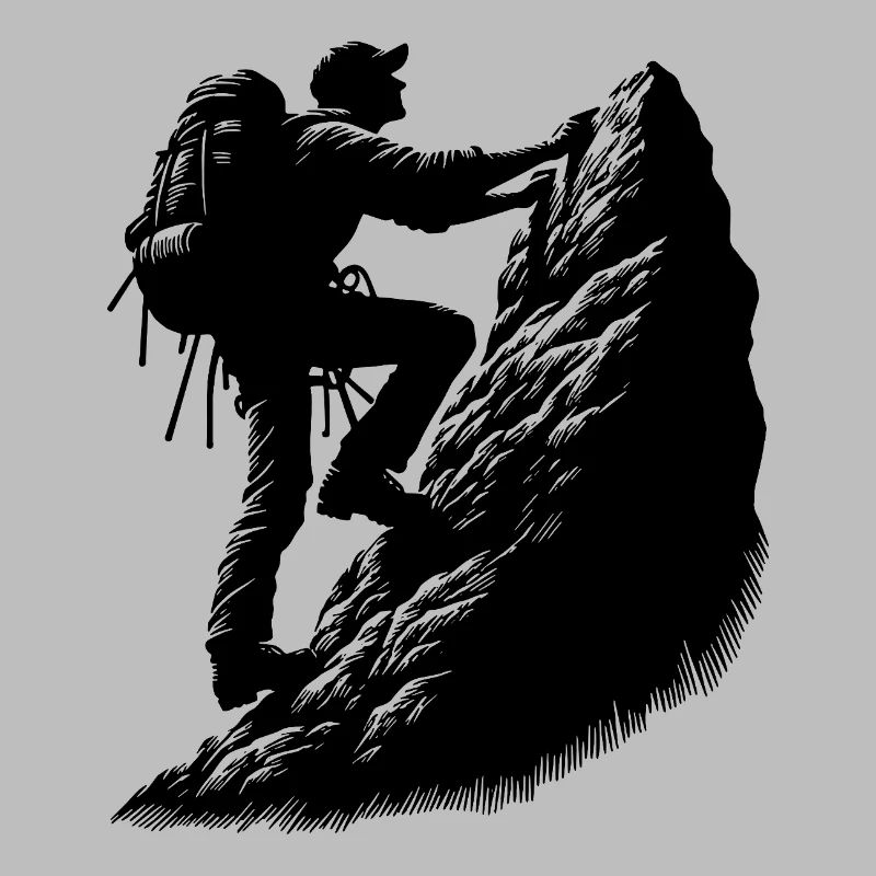 Mann beim Klettern am Berggipfel Felsen