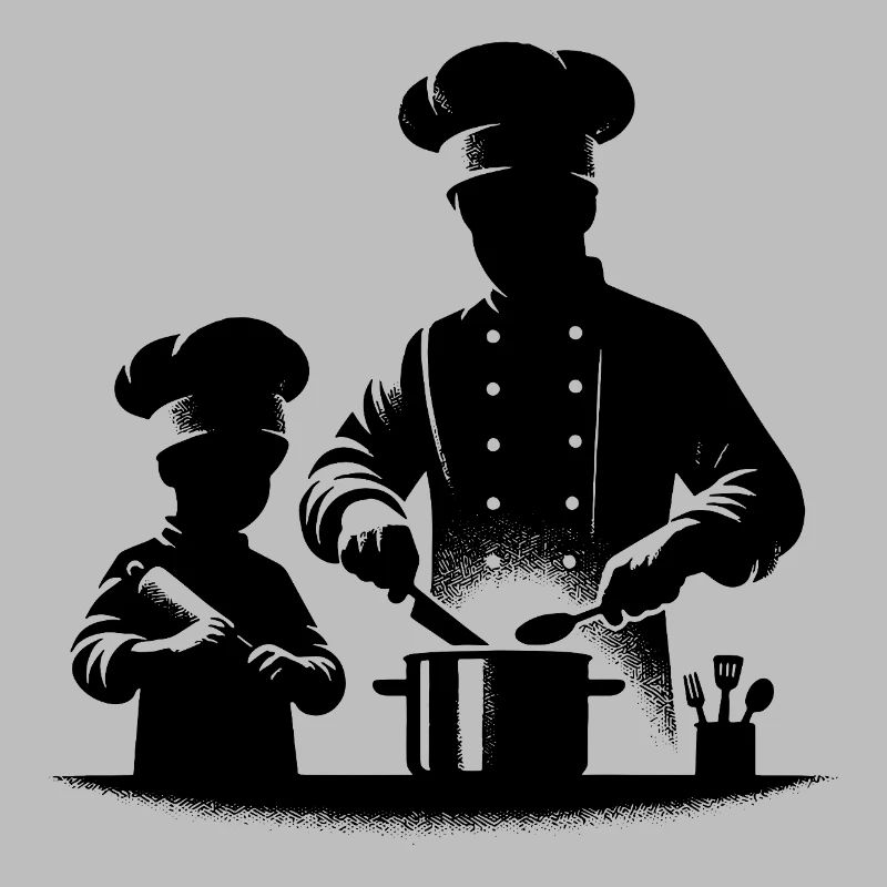 Hobbykoch mit Kinder Silhouette Portrait