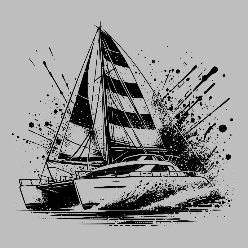 Catamaran double hull sailboat with sails
