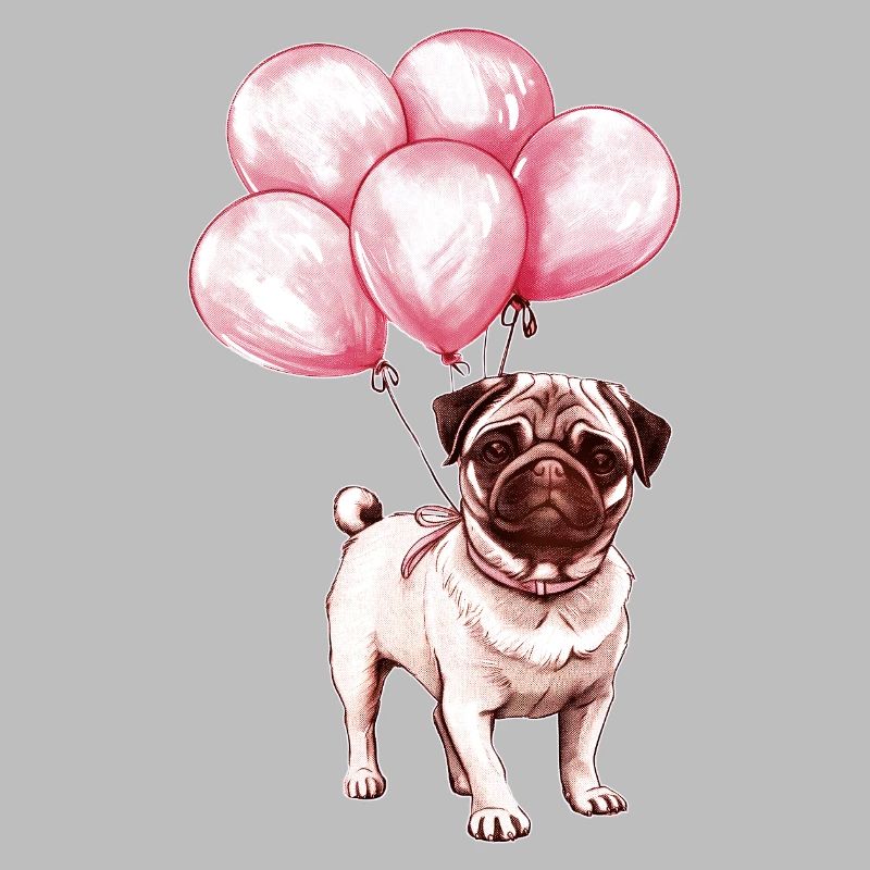 Mops mit Luftballons