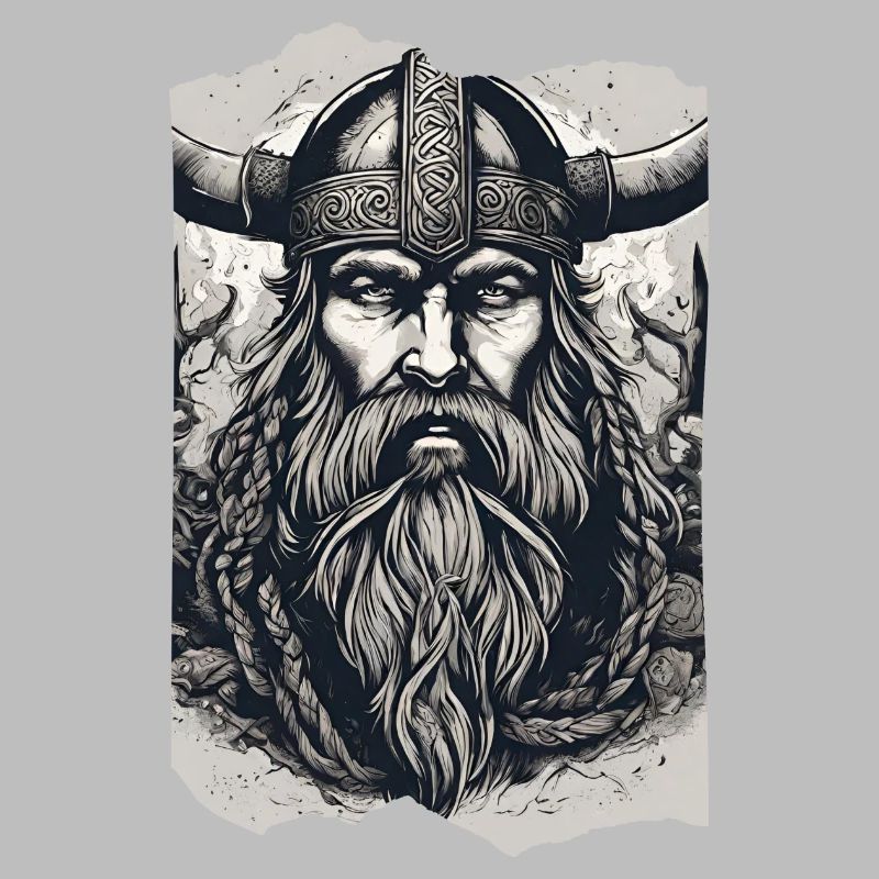 Norseman Legende Wikinger Gehörnter Helm Bart Grau