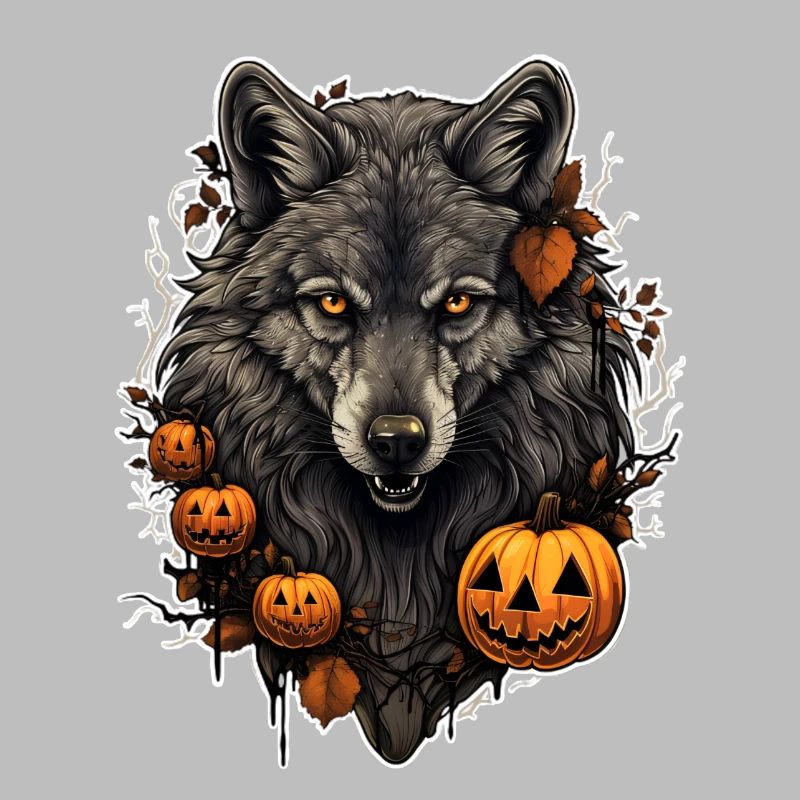 Halloween Wolf with Pumpkin