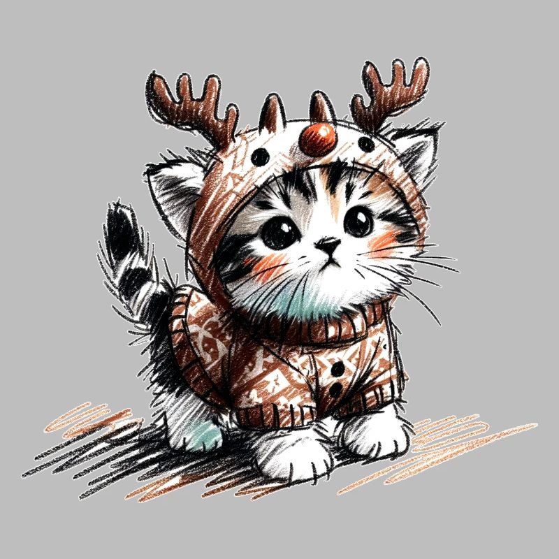 Katze mit Rentiergeweih und Pullover