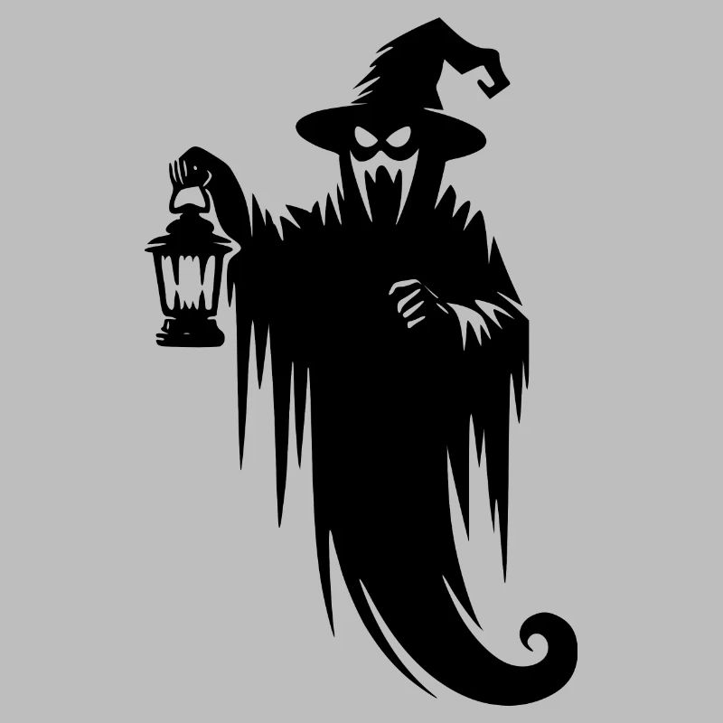 Flying Halloween Ghost with Lamp and Hat