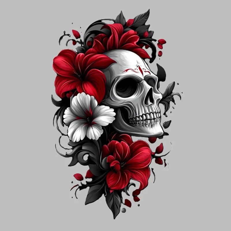 Totenkopf mit Blüten
