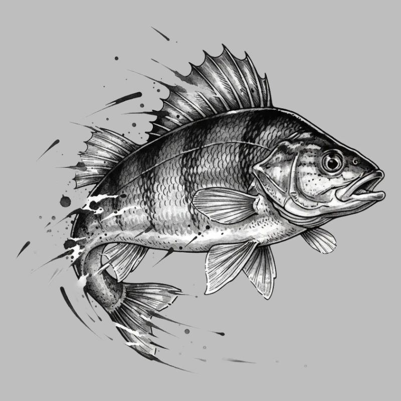 Perche Perch Ink Tattoo Vector de pêche