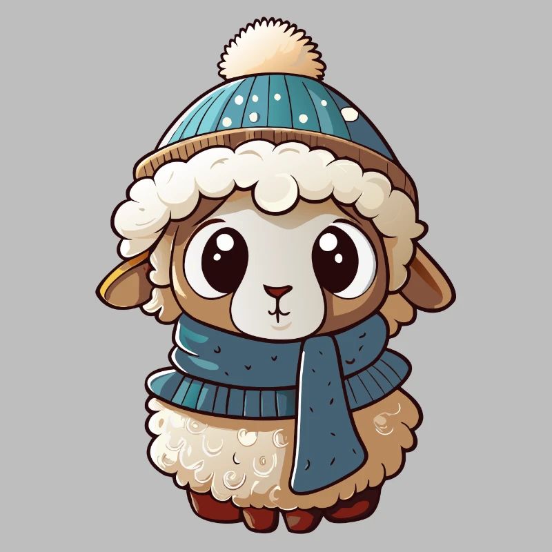 Mouton mignon avec écharpe et chapeau à pompon.