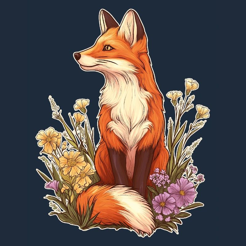 Fuchs mit Blumen und Blüten