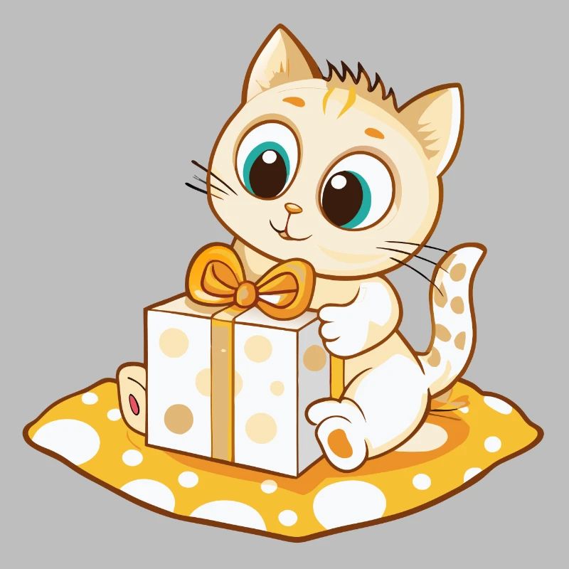 Cute cat unwrapping gift
