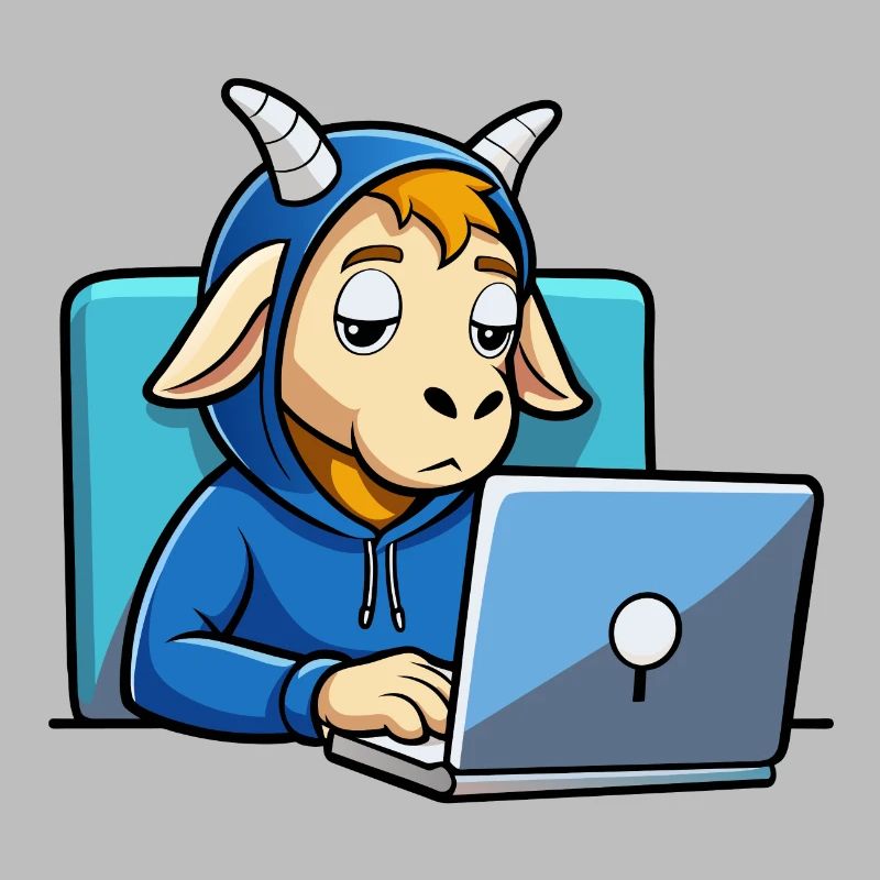 Une mignonne chèvre hacker dort dans un sweat à capuche devant le PC