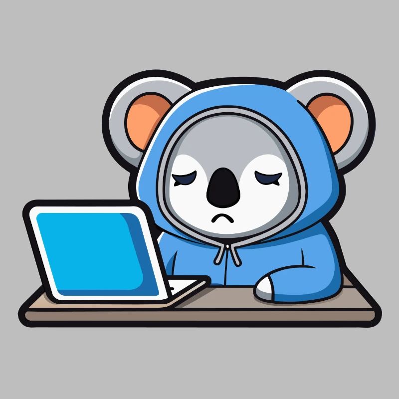 Un mignon koala hacker dort dans un sweat à capuche devant le PC