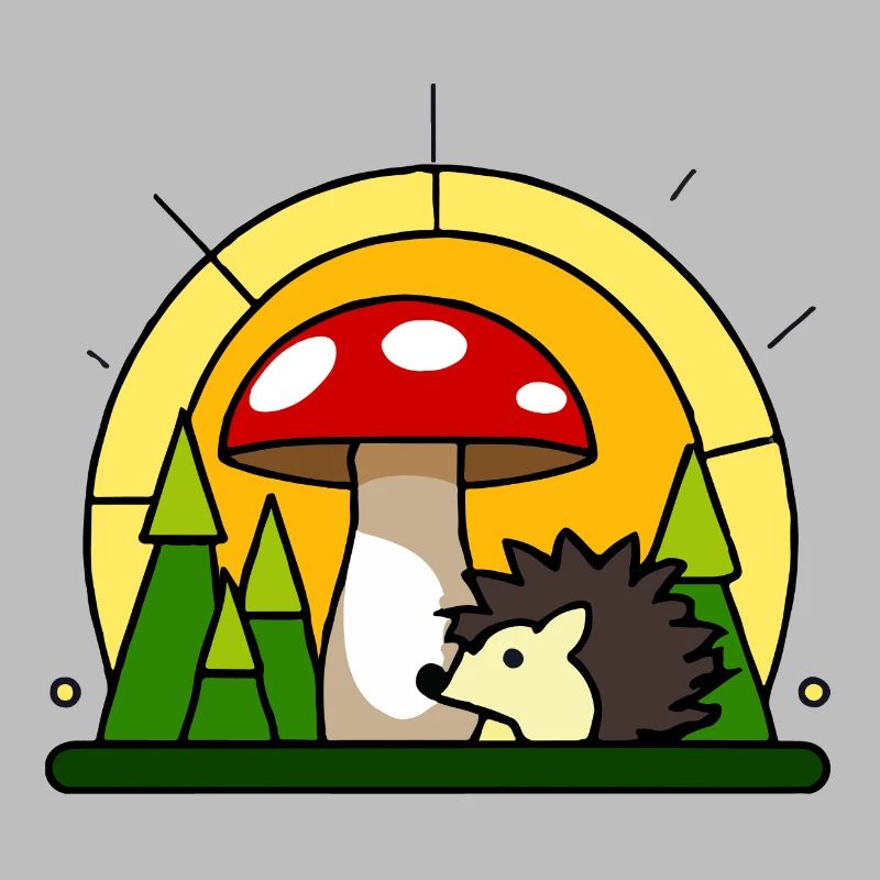 Petit hérisson sous un agaric de mouche