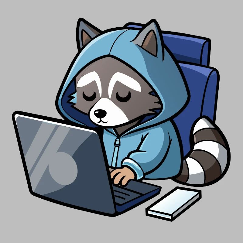 Raton laveur pirate mignon en sweat à capuche devant PC