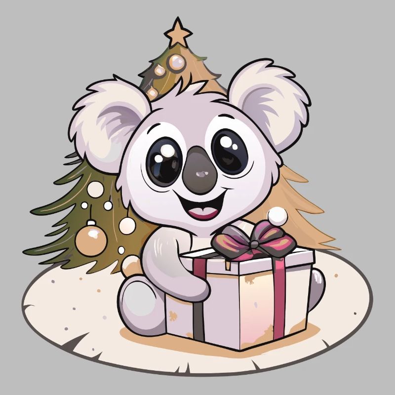 Niedlicher Koala mit Geschenk an Weihnachten