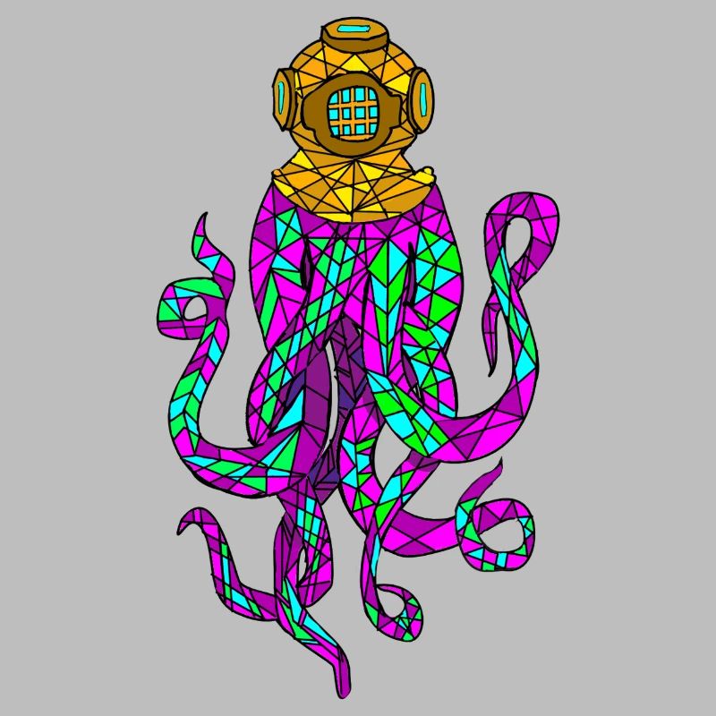 Futuristic Stained Glass Octopus Design