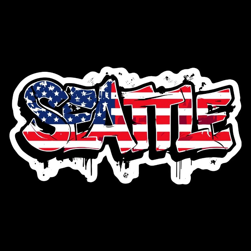 Seattle design in graffiti style with USA flag