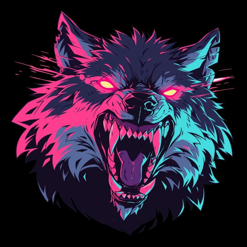 Furious wolf head in pop art style