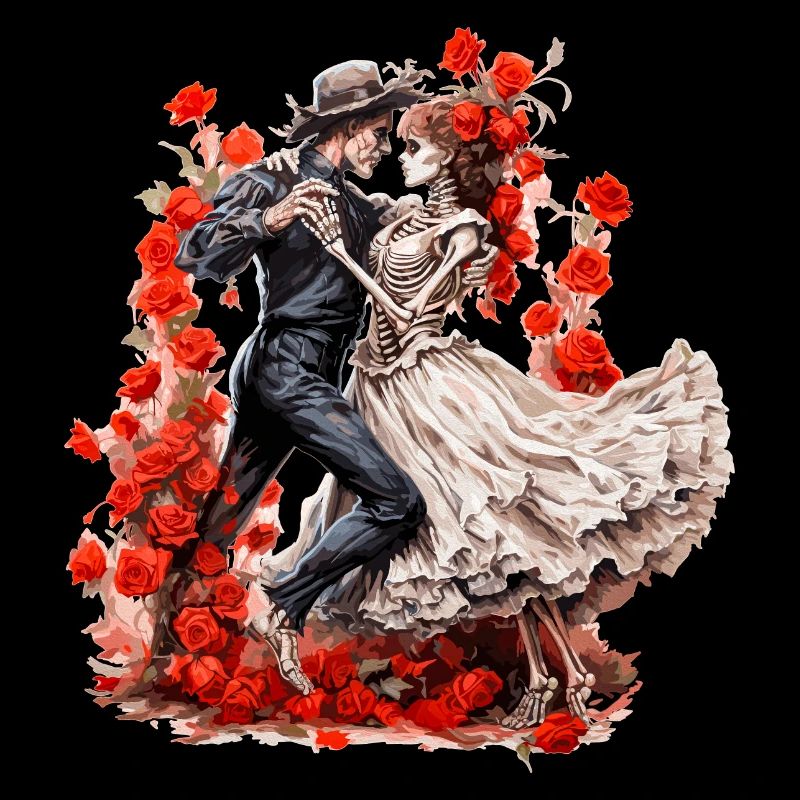 Dancing Skeletons with Roses 2