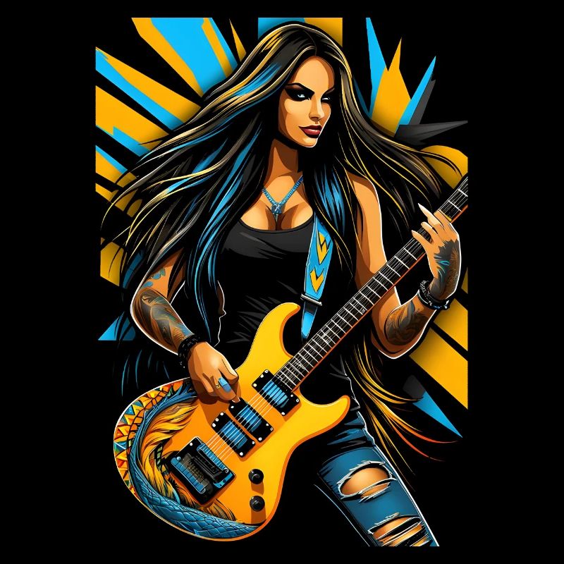 Wilde Gittarendiva mit E-Gitarre