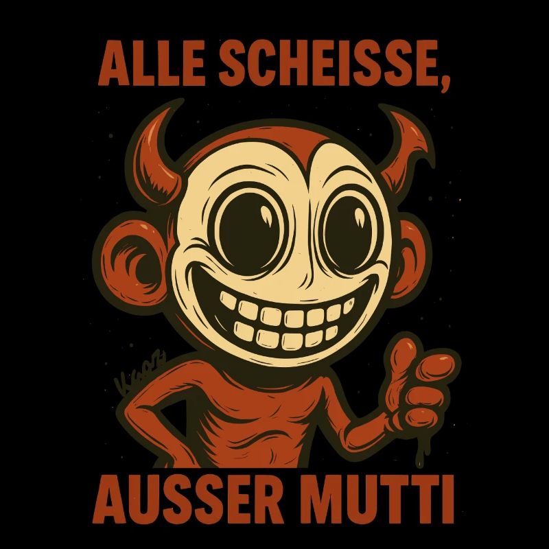 Grinsender Teufel mit Spruch über die gute Mutter