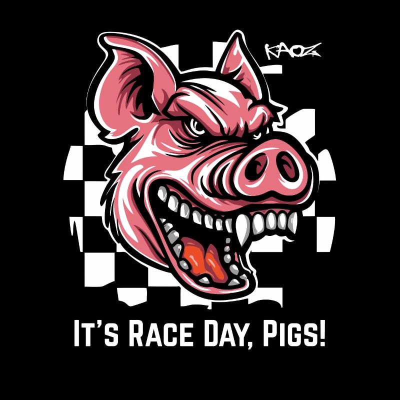 Toujours prêt pour la course, cochon drapeau à damier