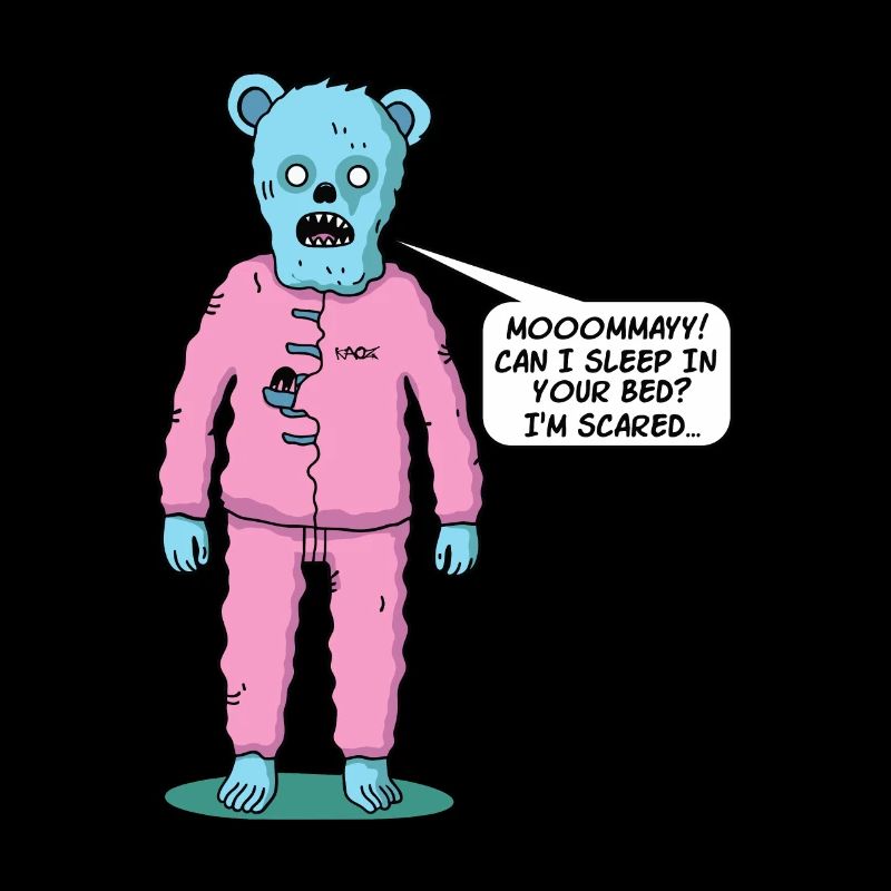 Cute zombie bear doesn't sleep, needs mom