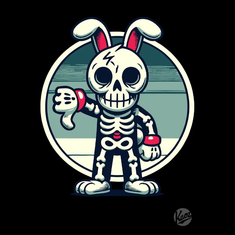 Lapin squelette effrayant avec les pouces vers le bas