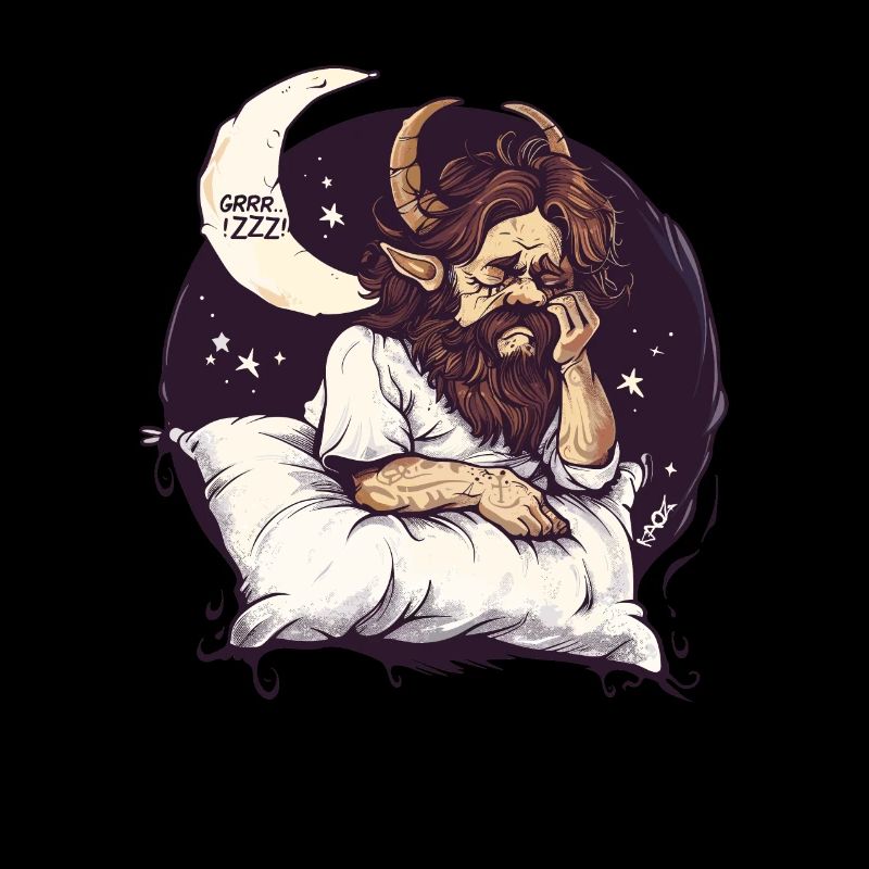 Archange endormi avec des cornes et la lune
