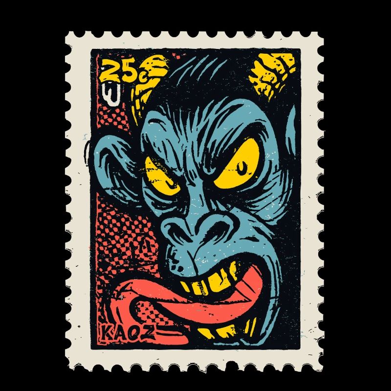 Demon monkey with long tongue, a comic book stamp