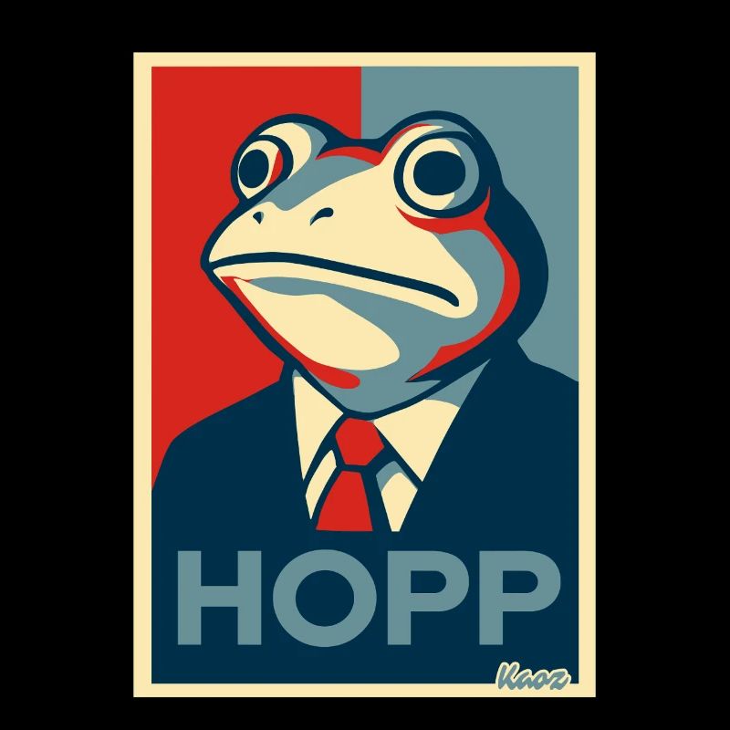 Frog in a suit with saying Hopp parody
