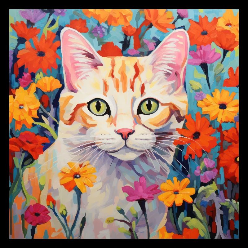 chat, motif de chat, fleurs, cadeau, idée cadeau