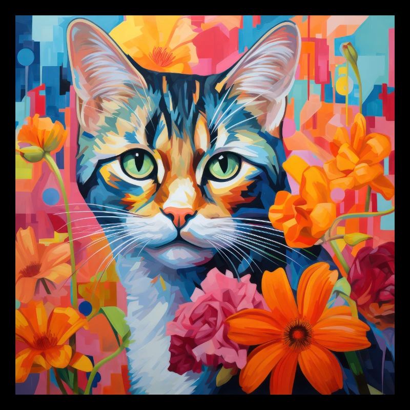 chat, motif de chat, fleurs, cadeau, idée cadeau