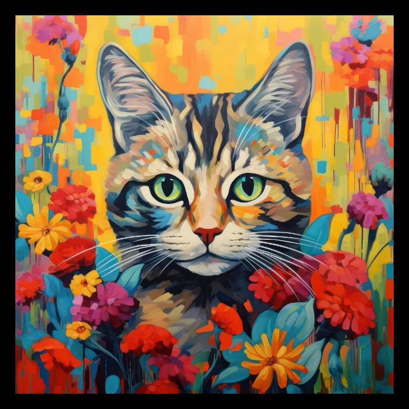 chat, motif de chat, fleurs, cadeau, idée cadeau