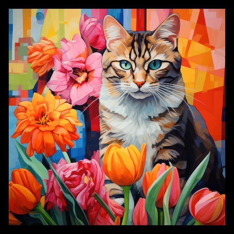 chat, motif de chat, fleurs, cadeau, idée cadeau